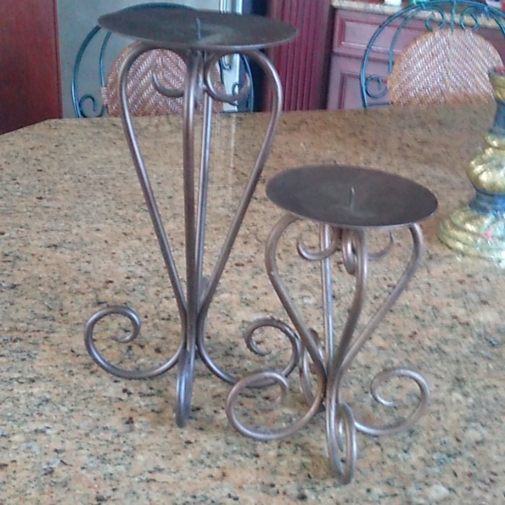 Set of 2 Antique Bronze Metal Candle Holders